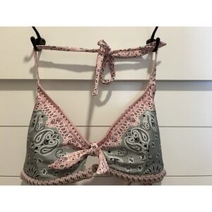 NoBo Pink/Gray Handkerchief Print Tie Bathing Swim Bikini Top Size 2XL Pool Vaca